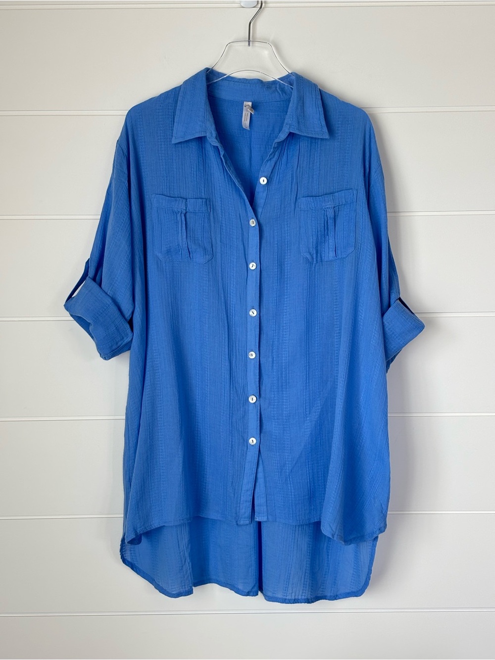 Helen Jon Relaxed Shirtdress Swim Cover Up Blue Periwinkle Women's Size Medium